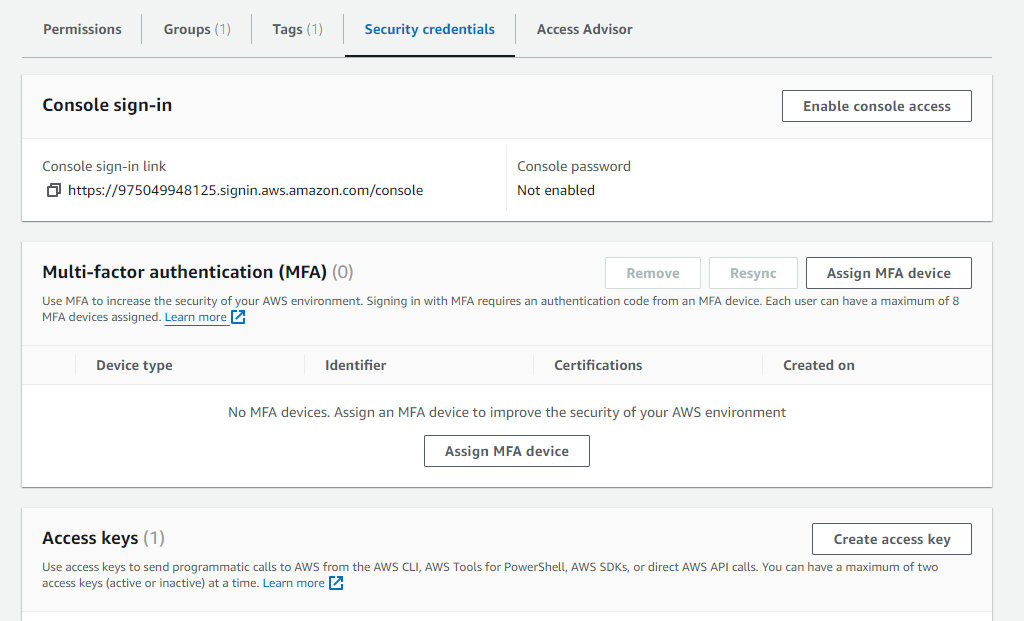 IAM user creation - security credentials