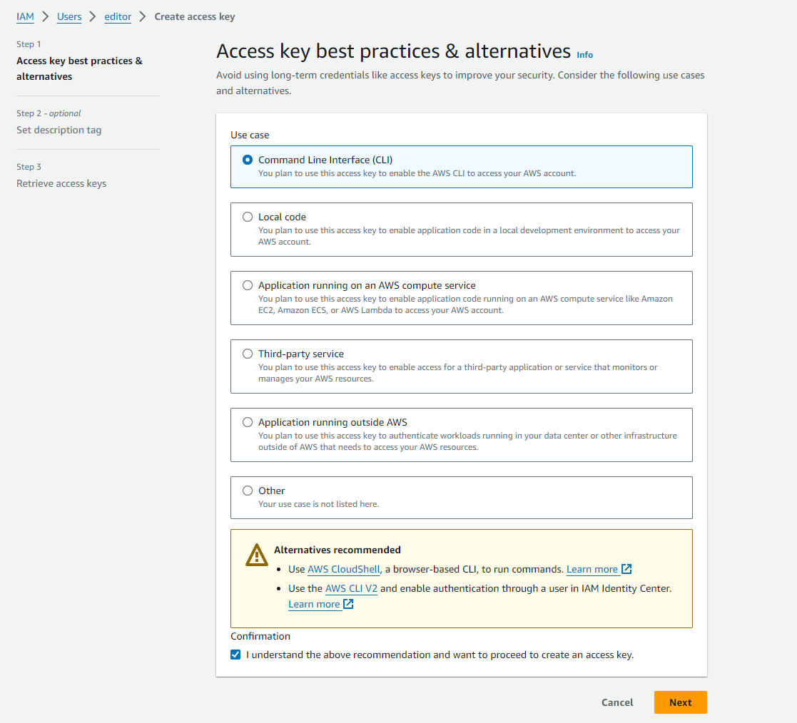 IAM user creation - access key