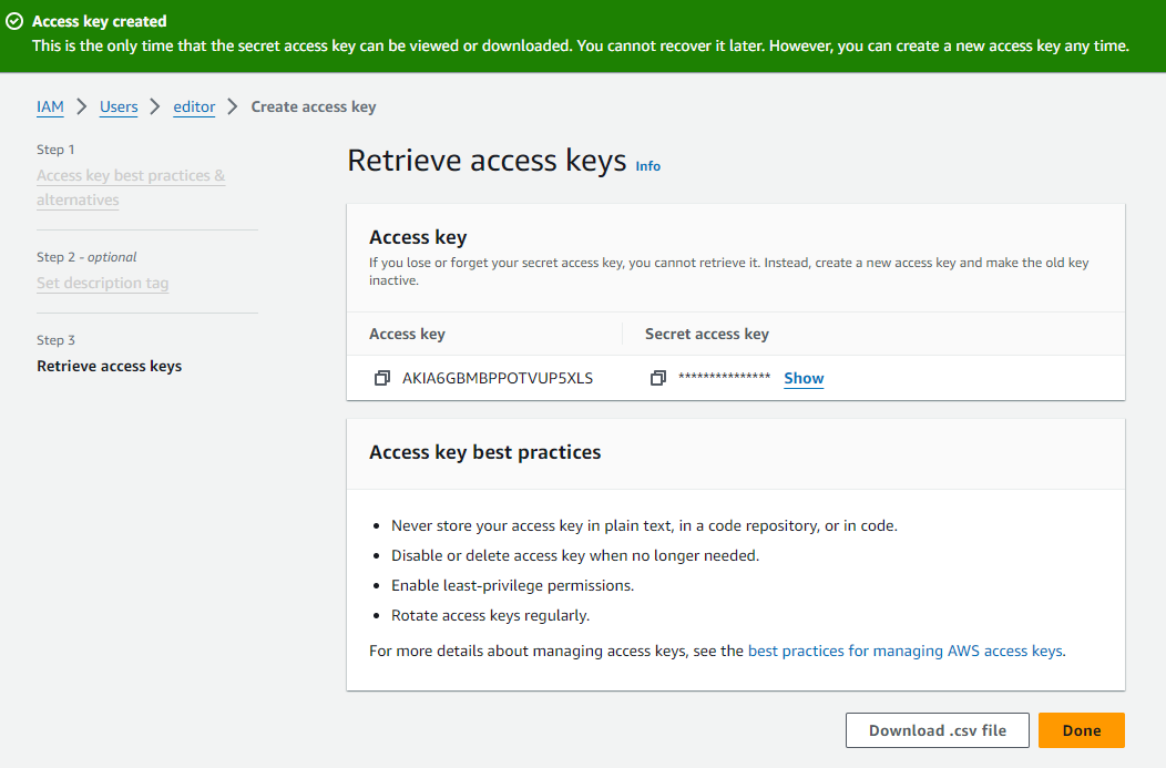 IAM user creation - access key final